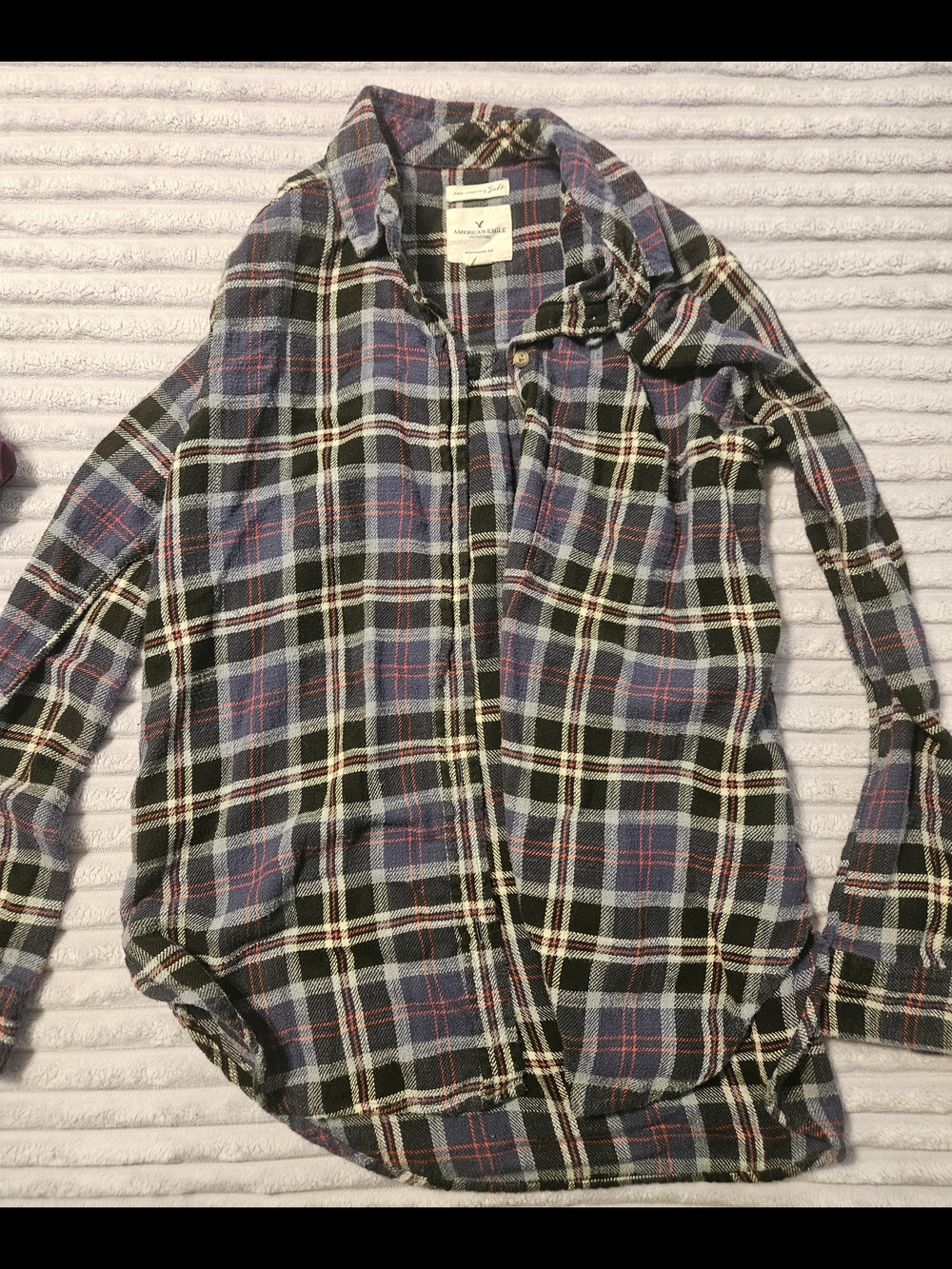 Plaid Button-Up Shirt in Black, Blue & Red